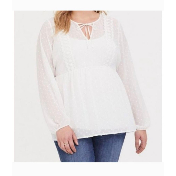 torrid Tops - Torrid White swiss dot sheer babydoll sz 3X lace blouse peasant Bohemian